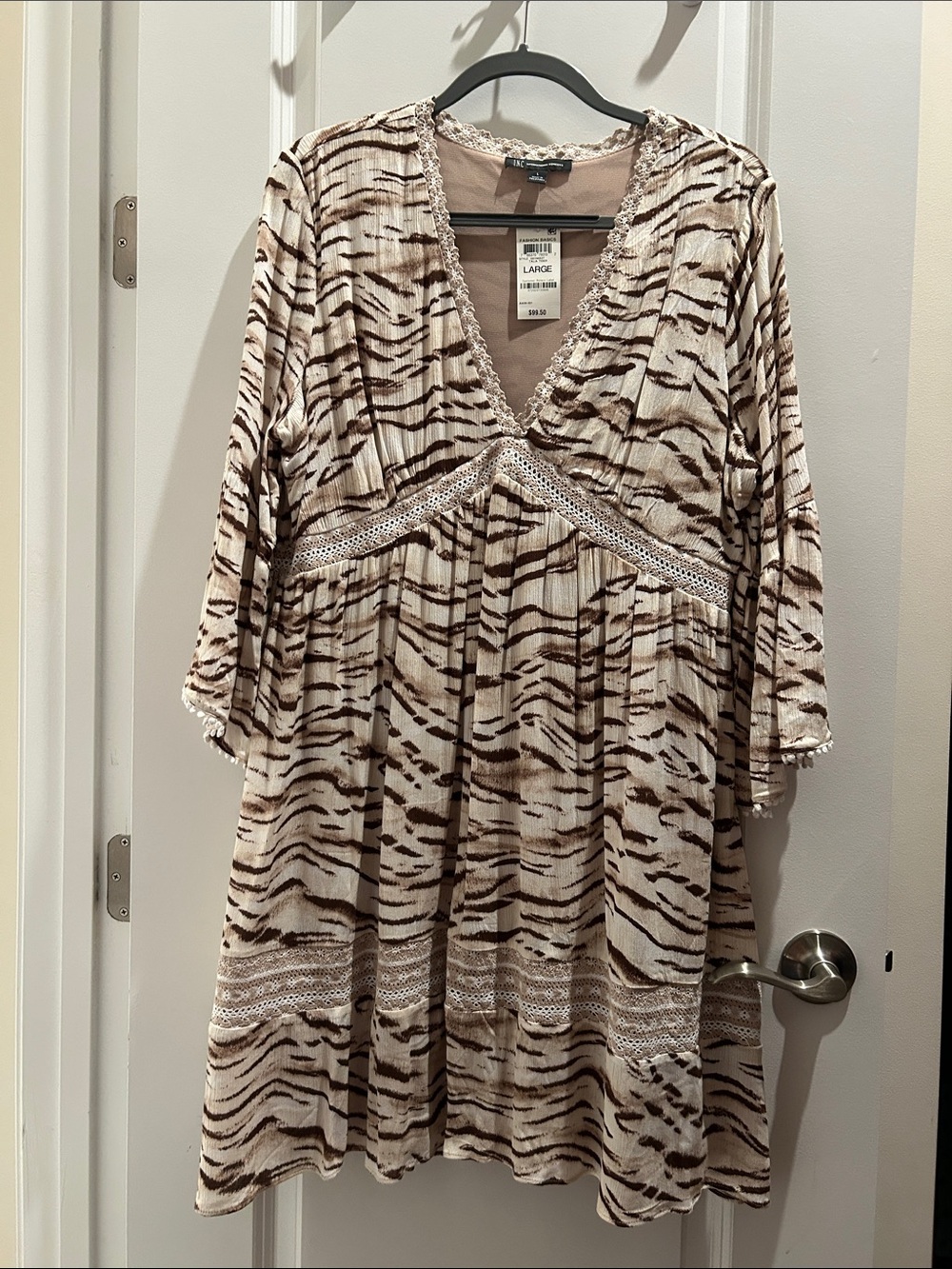 INC International Concepts Brown & Cream Tiger-Print V-Neck Tunic